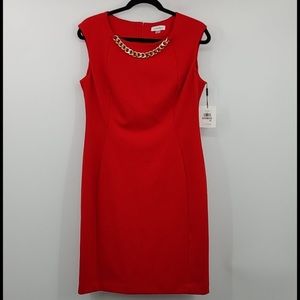 CK Red Dress Gold Chain Neckline Size 8 NWT